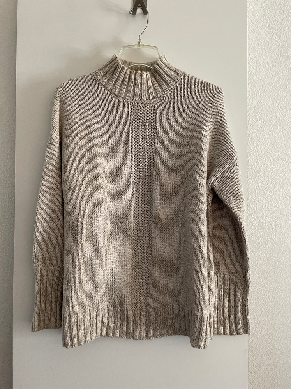 DAKINI Cotton Blend Mock Funnel Turtleneck Fisherman Sweater Wheat Tan
